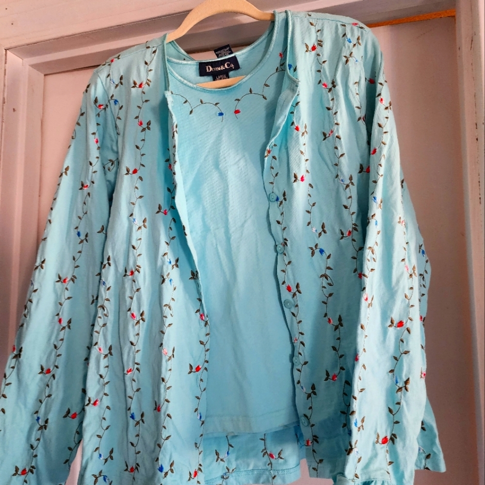 Denim & Co. Teal Twin Floral Embroidery